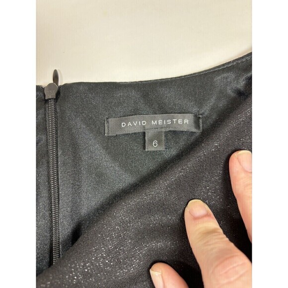 David Meister Sheath Dress Black Metallic Shimmer 6 Midi Lined Cap Sleeve - Picture 3 of 10